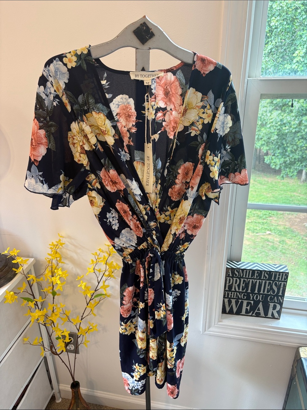 By Together Navy Floral Tie-Waist Mini Dress